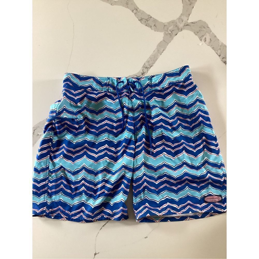 Vineyard Vines Waves Boardshorts Sz 34 Red White Blue Swimwear